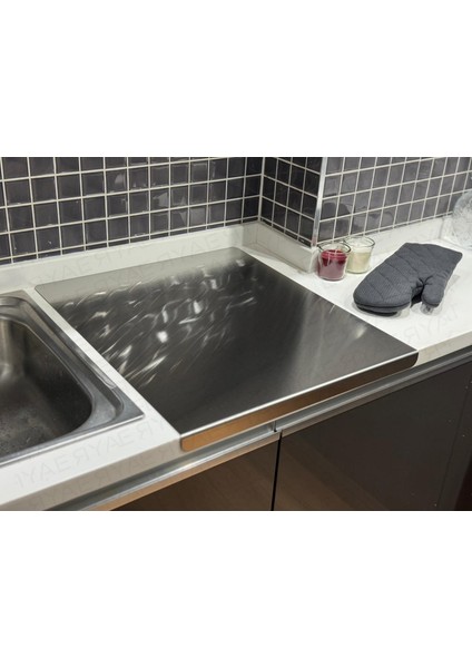 Erya Home Paslanmaz Çelik Tek Tarafı Bükümlü Antibakteriyel Kesme Tezgahı(Tahtası)Tezgah Üstü L Model