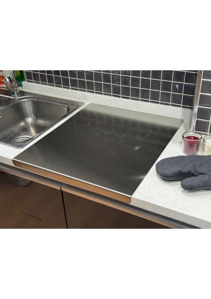 Erya Home Paslanmaz Çelik Tek Tarafı Bükümlü Antibakteriyel Kesme Tezgahı(Tahtası)Tezgah Üstü L Model modelleri