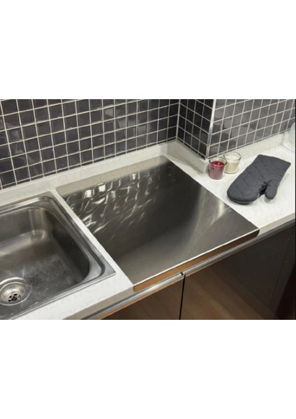 Erya Home Paslanmaz Çelik Tek Tarafı Bükümlü Antibakteriyel Kesme Tezgahı(Tahtası)Tezgah Üstü L Model fırsatları