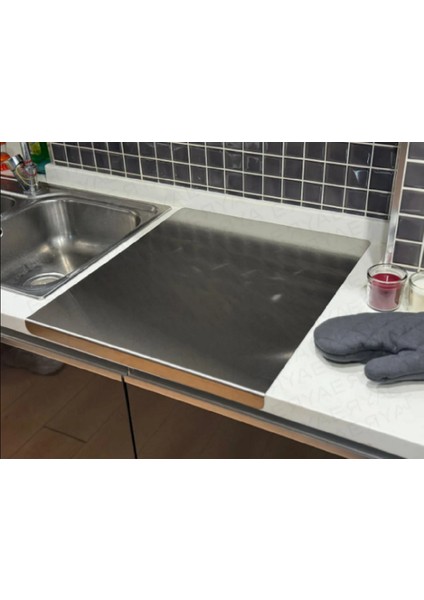 Erya Home Paslanmaz Çelik Tek Tarafı Bükümlü Antibakteriyel Kesme Tezgahı(Tahtası)Tezgah Üstü L Model indirimleri