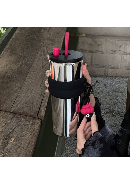 316 Paslanmaz Çelik Kahve Yeni Büyük Kapasiteli Pipetli Bardak 710ML (Yurt Dışından)