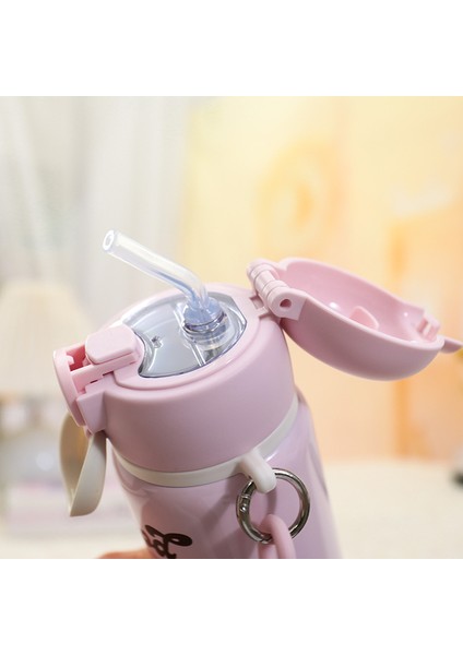 316 Paslanmaz Çelik Sevimli Çocuk Termos Pipetli Bardak Su Şişesi 500 ml (Yurt Dışından)
