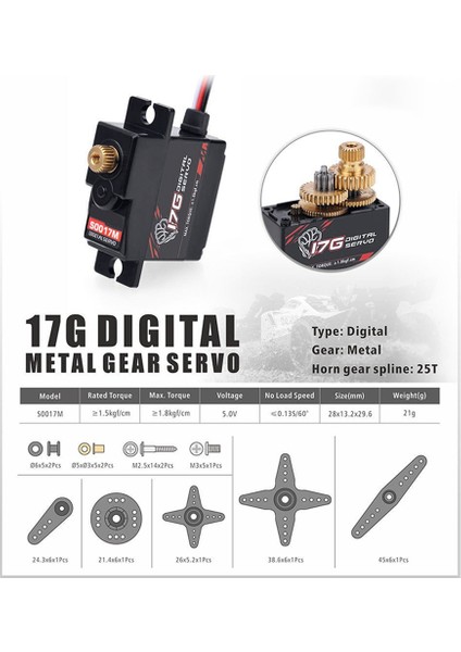 Wpl C14 C24 Mn D90 MN99S Için 17G Metal Gear Dijital Servo ve Metal Servo Arm S0017M (Yurt Dışından)