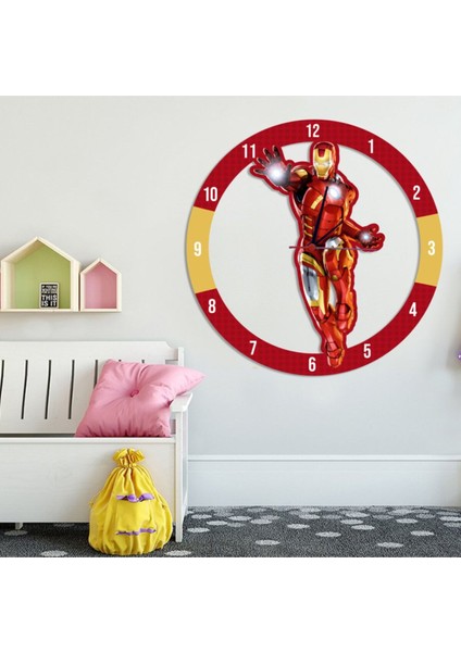 Iron Man Çocuk Odası Özel Kesim Duvar Saati Ebat : 36X36 cm
