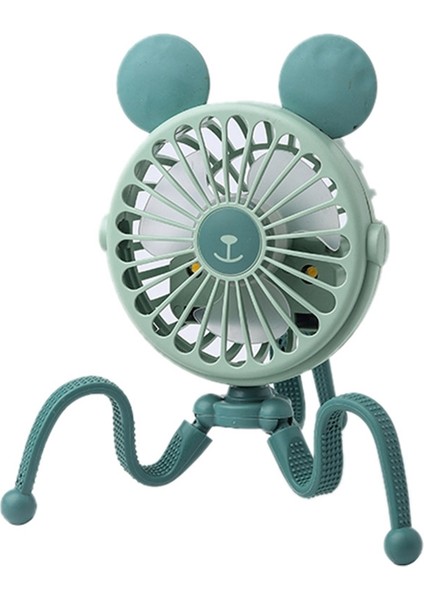 Sevimli Karikatürler Ahtapot Taşınabilir USB Fanlar El Bebek Arabası Braketi Sessiz Fan Mini Standı Fanlar (Yuvarlak Kulak Yeşil) (Yurt Dışından)