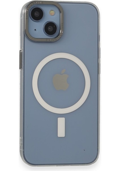 Apple iPhone 15 Kılıf Wireless Şarj Özellikli Metal Kamera Lens Çerçeli Sert Pc Anka Kapak