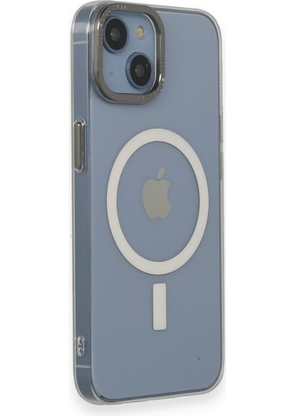 Apple iPhone 15 Kılıf Wireless Şarj Özellikli Metal Kamera Lens Çerçeli Sert Pc Anka Kapak