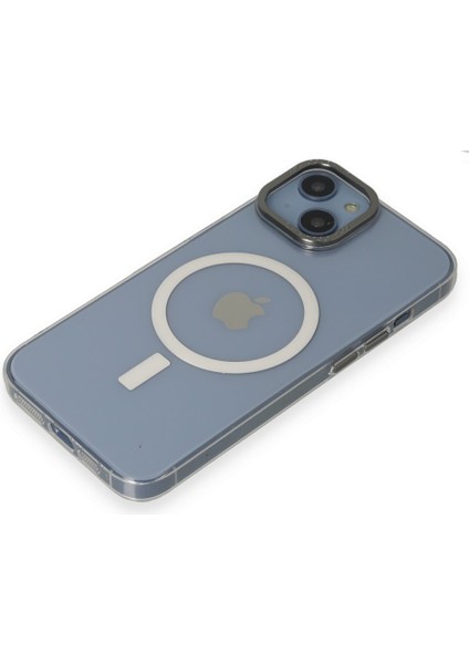 Apple iPhone 15 Kılıf Wireless Şarj Özellikli Metal Kamera Lens Çerçeli Sert Pc Anka Kapak