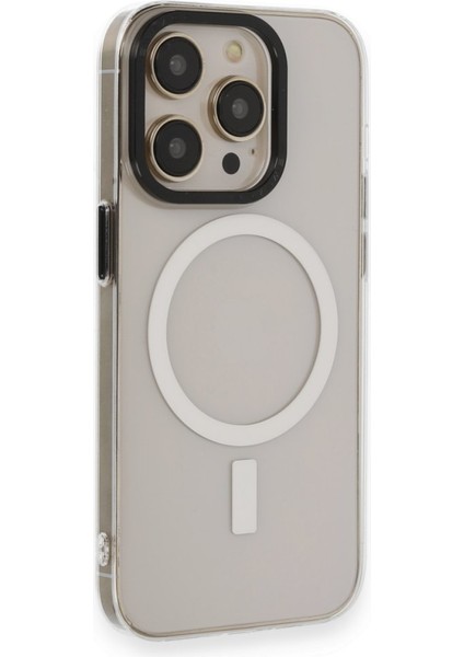 Apple iPhone 15 Pro Kılıf Wireless Şarj Özellikli Metal Kamera Lens Çerçeli Sert Pc Anka Kapak