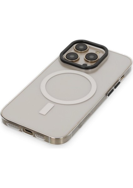 Apple iPhone 15 Pro Kılıf Wireless Şarj Özellikli Metal Kamera Lens Çerçeli Sert Pc Anka Kapak