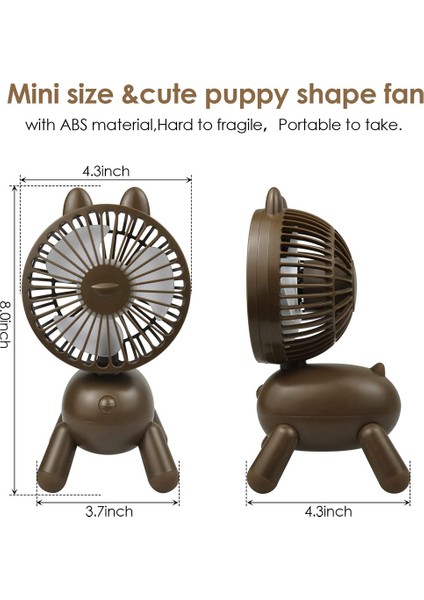 Puppy Taşınabilir Masa Fanı, Tek Düğmede Masaüstü Masa Soğutma Fanı, Ev Ofis Kahverengi Için Şarj Edilebilir Kişisel Fan (Yurt Dışından)