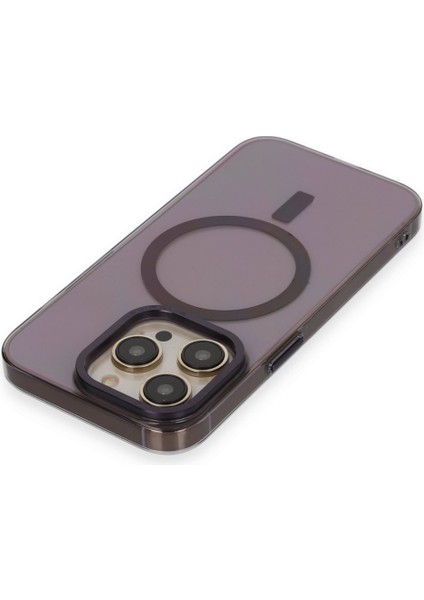 Apple iPhone 15 Pro Max Kılıf Wireless Şarj Özellikli Metal Kamera Lens Çerçeli Sert Pc Anka Kapak