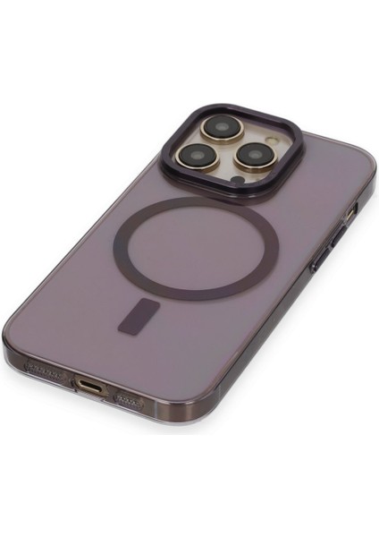 Apple iPhone 15 Pro Max Kılıf Wireless Şarj Özellikli Metal Kamera Lens Çerçeli Sert Pc Anka Kapak