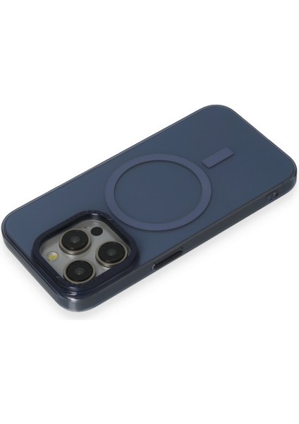Apple iPhone 15 Pro Max Kılıf Wireless Şarj Özellikli Metal Kamera Lens Çerçeli Sert Pc Anka Kapak