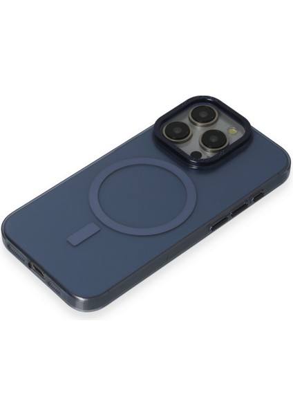 Apple iPhone 15 Pro Max Kılıf Wireless Şarj Özellikli Metal Kamera Lens Çerçeli Sert Pc Anka Kapak