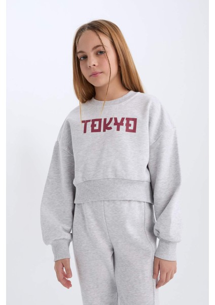 Kız Çocuk 2'li Takım Baskılı Sweatshirt Üst Beli Lastikli Jogger Eşofman Altı D4867A824WN