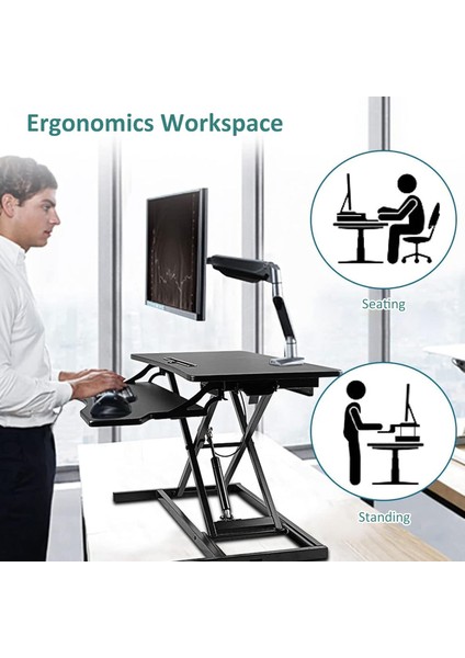 Ayakta Çalışma Masası Dönüştürücü - Yüksekliği Ayarlanabilir Ergonomik Çift Katmanlı