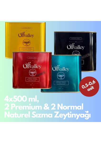 2024/25 Yeni Hasat - 2 Premium / 2 Soğuk Sıkım Naturel Sızma Zeytinyağı 4X500 ml