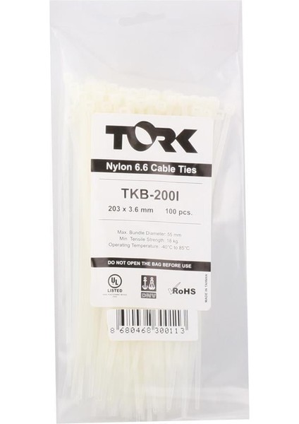 TRK-250-4,5 mm Beyaz 100'lü Kablo Bağı