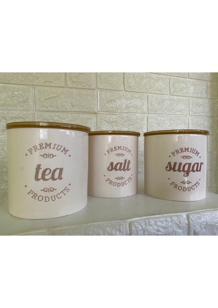 3'lü Vakumlu Kapaklı Porselen 1000 ml Tea/salt/sugar Çay Tuz Şeker Kavanoz Seti modelleri