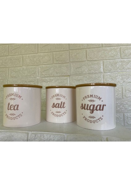 3'lü Vakumlu Kapaklı Porselen 1000 ml Tea/salt/sugar Çay Tuz Şeker Kavanoz Seti indirimleri