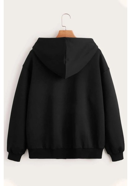 Kapüşonlu Fermuarlı Oversize Mevsimlik Siyah Hırka / Sweatshirt fiyatları