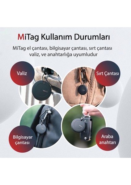 Mitag Airtag Apple ile Uyumlu Apple MFI Sertifikalı Akıllı Takip Cihazı Kılıfsız Siyah