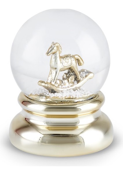 New Year Yılbaşı Rocking Horse Kar Küresi 8X11 cm Gold