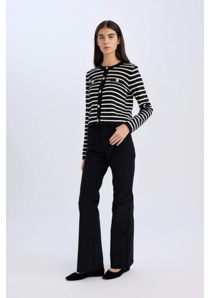 Flare Fit Kadife Kışlık Pantolon Cepli Yüksek Bel İspanyol Paça Fitilli S0612AZ24WN