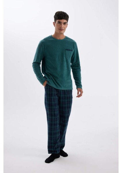 Regular Fit Polar Pijama Takımı Uzun Kollu Üst Desenli Uzun ALT D0047AX24WN