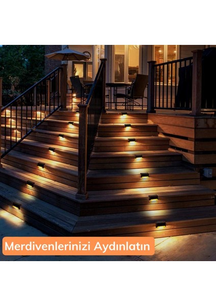 Solar Güneş Enerjili Şarj Edilen Köşebent Merdiven Veranda Bahçe Yolu Led Lamba Işık 4 Adet