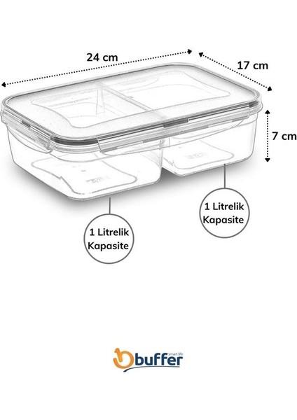 2 Bölmeli 1+1 Litre Kilitli Kapaklı Erzak Saklama Kabı LC-525 (4738)