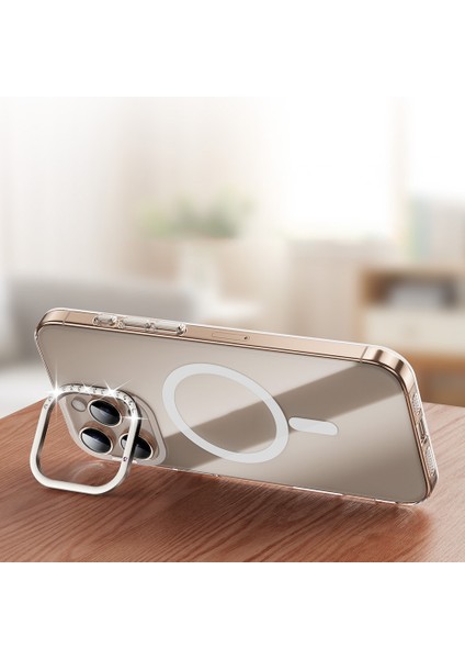 iPhone 16 Pro Kılıf Magsafe Şarj Özellikli Kamera Standlı Zore Estop Kapak-Gold