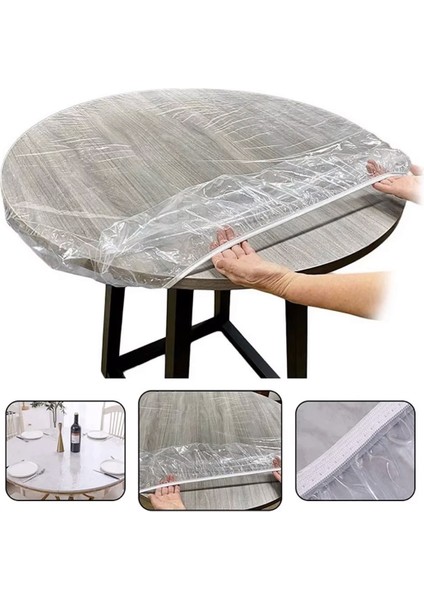 Pvc Şeffaf Yuvarlak Masa Örtüsü Su Geçirmez Alez Etkinlik Örtüsü 10 Adet 120 cm (4738)
