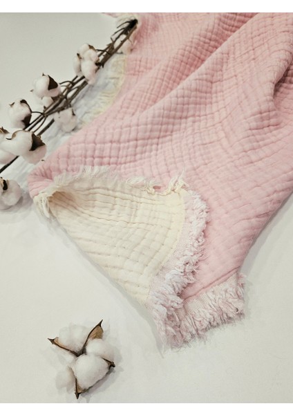Pembe 7 Katlı Çift Taraflı Dolgulu Müslin Bebek-Çocuk Battaniyesi Pamuk 110X110 cm modelleri