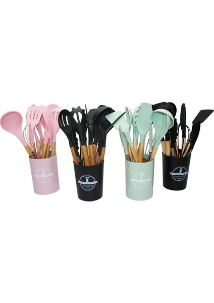 12PCS Plastik Kovalı Bambu Saplı Silikon Mutfak Set (4738)