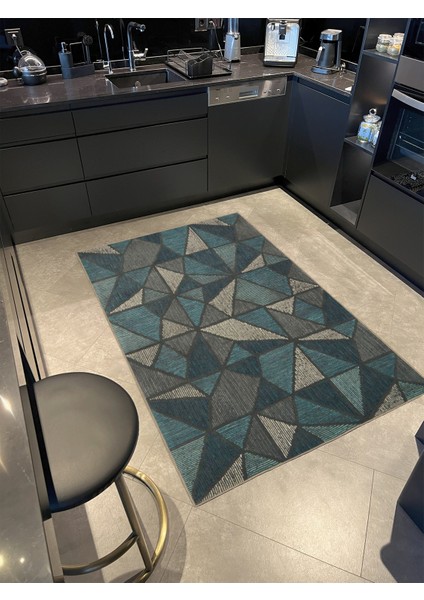 Yeşil Krem Geometrik Desenli Dokuma Taban Halı MIRAVIP338
