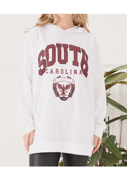 Kadın Sıfır Yaka Baskılı Oversize Sweatshirt modelleri