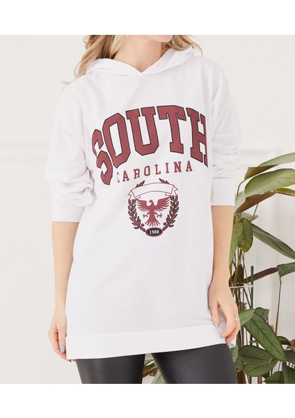Kadın Sıfır Yaka Baskılı Oversize Sweatshirt indirimleri