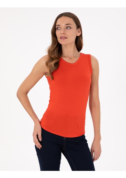 Kadın Nar Çiçeği Slim Fit Örme Bluz 50294053-VR239