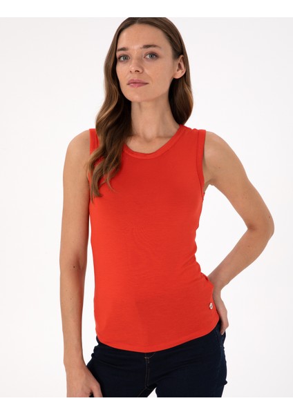 Kadın Nar Çiçeği Slim Fit Örme Bluz 50294053-VR239