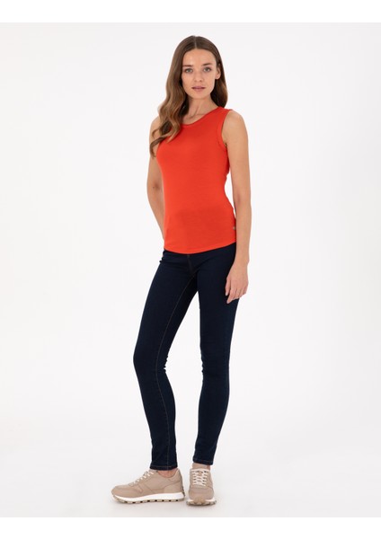 Kadın Nar Çiçeği Slim Fit Örme Bluz 50294053-VR239