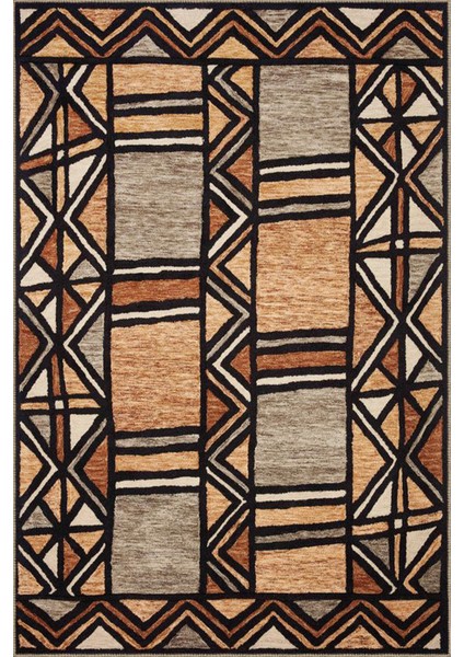 Kahverengi Renkli Pastel Boyalı Geometrik Desenli Dokuma Taban Halı MIRAVIP383 fiyatları