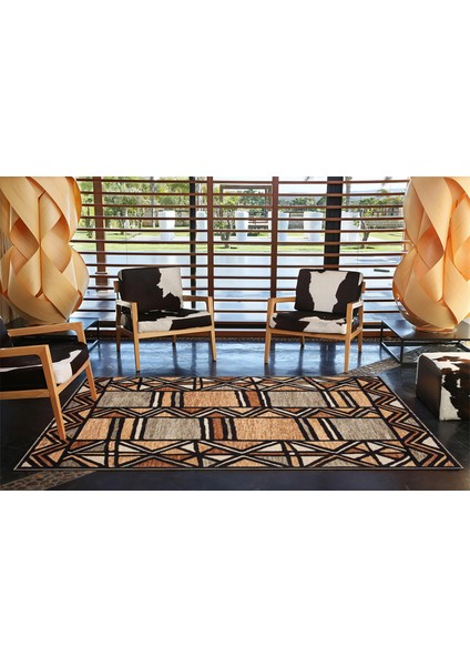 Kahverengi Renkli Pastel Boyalı Geometrik Desenli Dokuma Taban Halı MIRAVIP383 modelleri