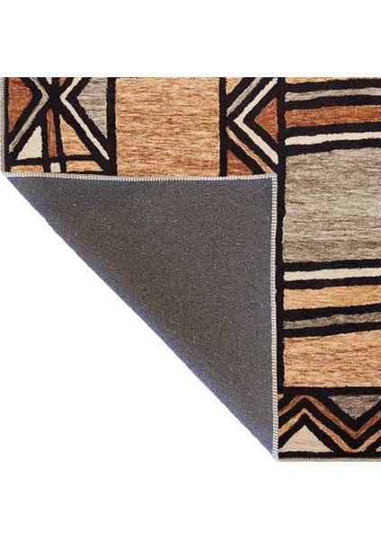 Kahverengi Renkli Pastel Boyalı Geometrik Desenli Dokuma Taban Halı MIRAVIP383 fırsatları