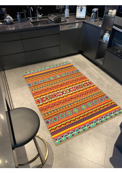 Turuncu Renkli Baklava Geometrik Modern Dekoratif Halı MIRAVIP302