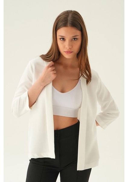 6382-1 Kol Katlamalı Ceket Ekru