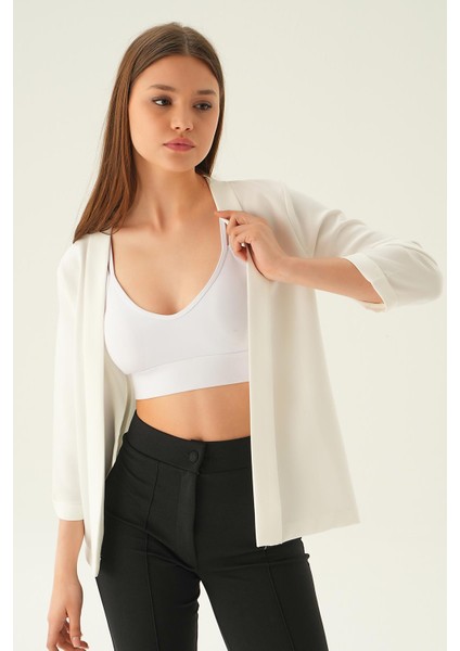 6382-1 Kol Katlamalı Ceket Ekru modelleri