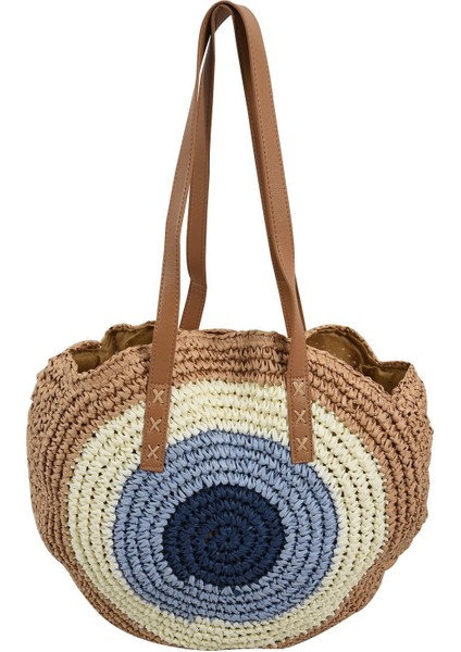 Yuvarlak Hasır Çanta Kadın Yaz Rattan Çanta El Yapımı Dokuma Plaj Vücut Daire Çanta Kahverengi (Yurt Dışından)