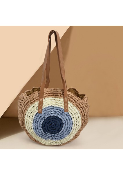 Yuvarlak Hasır Çanta Kadın Yaz Rattan Çanta El Yapımı Dokuma Plaj Vücut Daire Çanta Kahverengi (Yurt Dışından) modelleri